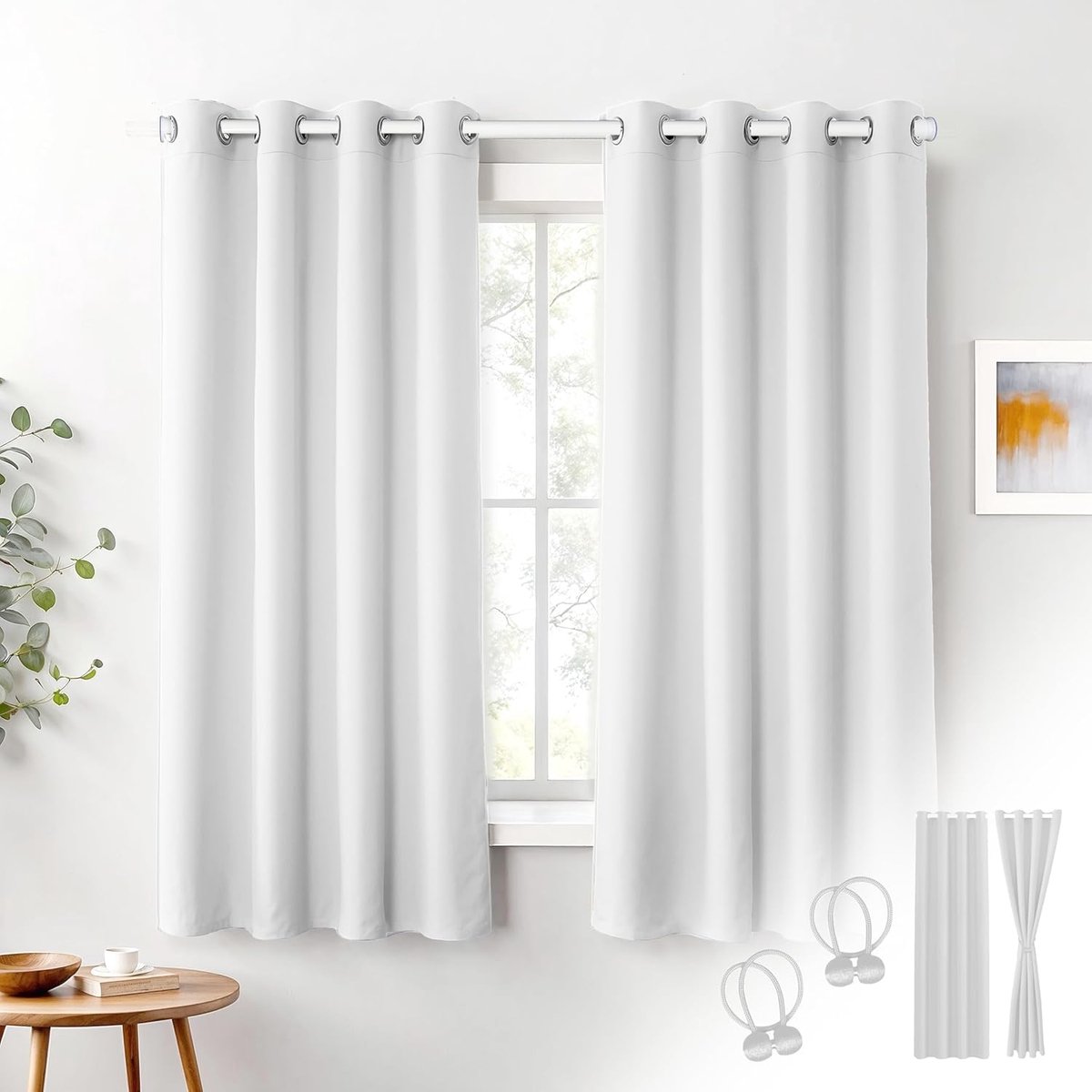 Cozyor 2 x Opaque Curtains + 2 x Curtain Holders with Magnetic Thermal Curtain for Cold 100% Blackout White Purity - ShopVlot
