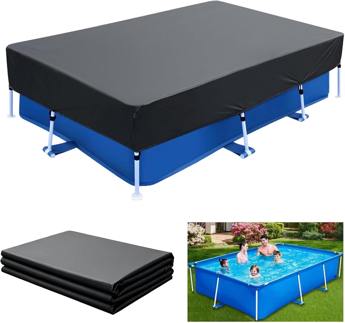 Pool Cover, Rectangular, 400 x 215 cm, 210D Pool Cover, Waterproof, Dustproof, Foldable Pool Cover for Above Ground - ShopVlot