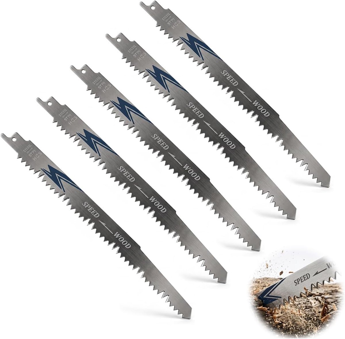 5 stuks reciprozaagbladen voor hout, 225 mm, reciprozaagbladen, snelsnijder, grijs, universele schacht voor snoeien - ShopVlot