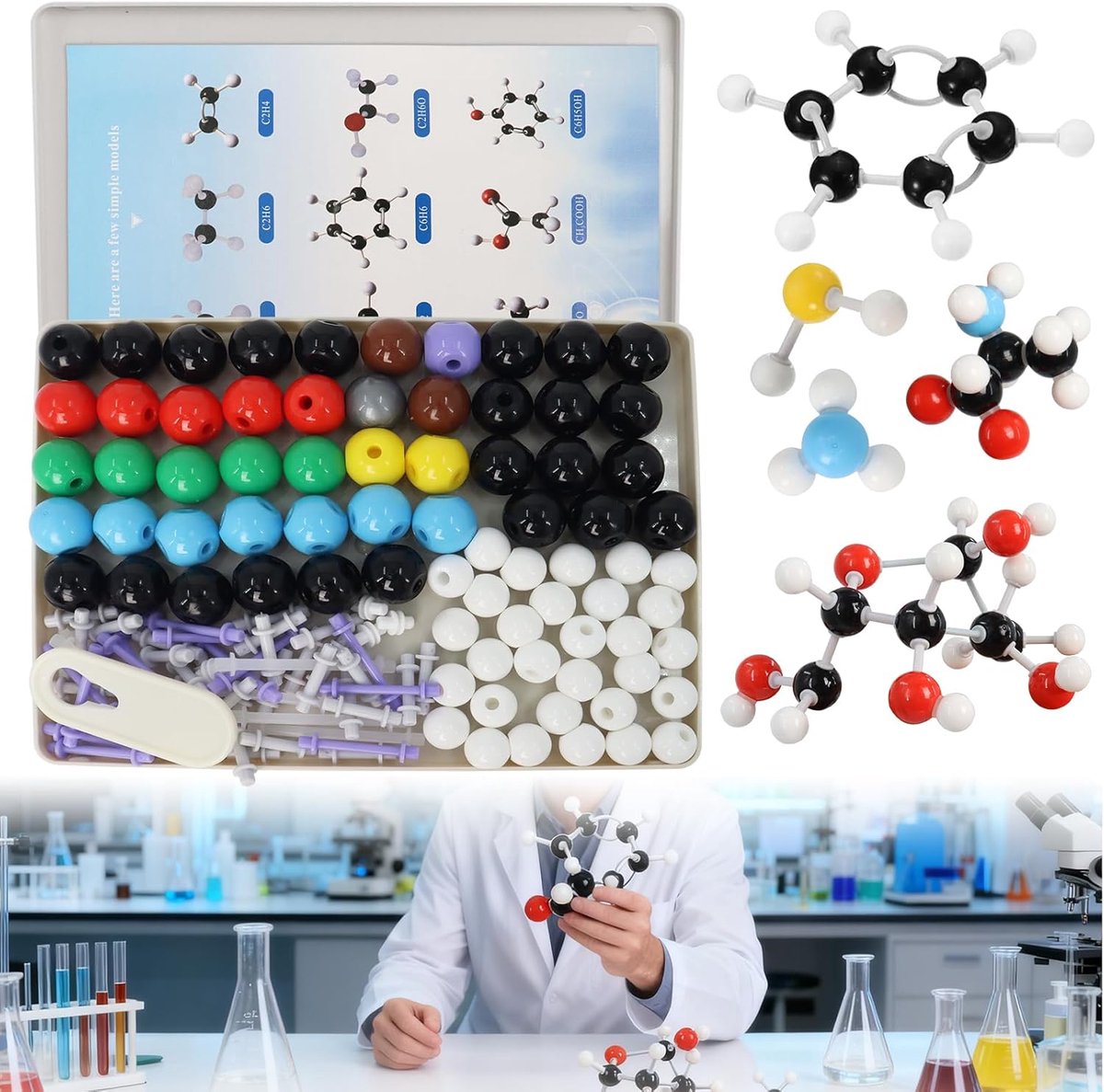 Molecular Models Organic and Inorganic Chemistry Building Kit, 189 Parts with Atomic Bonds and Manual for Teachers and - ShopVlot