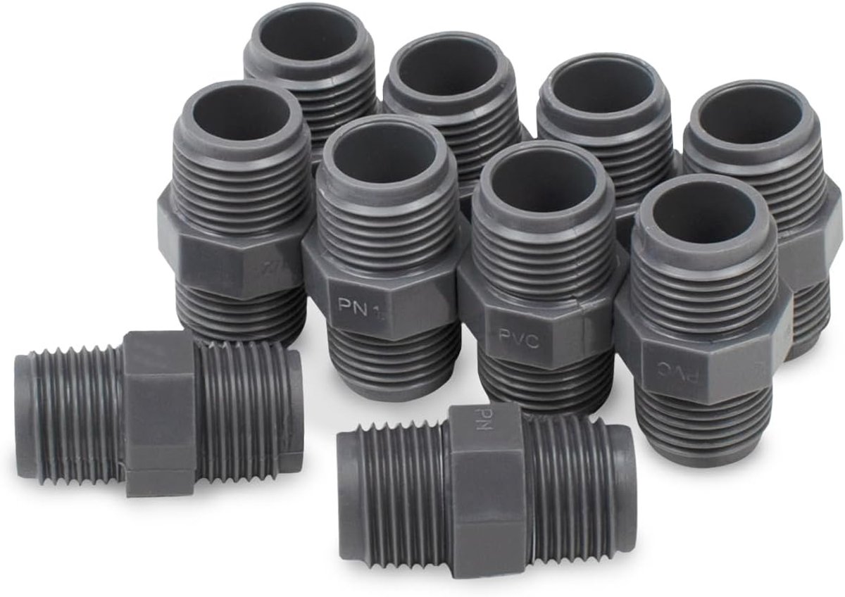 Bwintech 10Pcs Black 1/2" BSP Wire PVC Man-Man Hex Nipple Connector, Suitable For Agricultural Land Irrigation, Green - ShopVlot