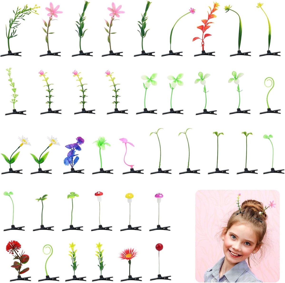 Bekecidi 40pcs Bean Sprouts Hair Clips Funny Plant Hairpins Small Grass Sprout Clips Flower Butterfly Hair Barrettes - ShopVlot