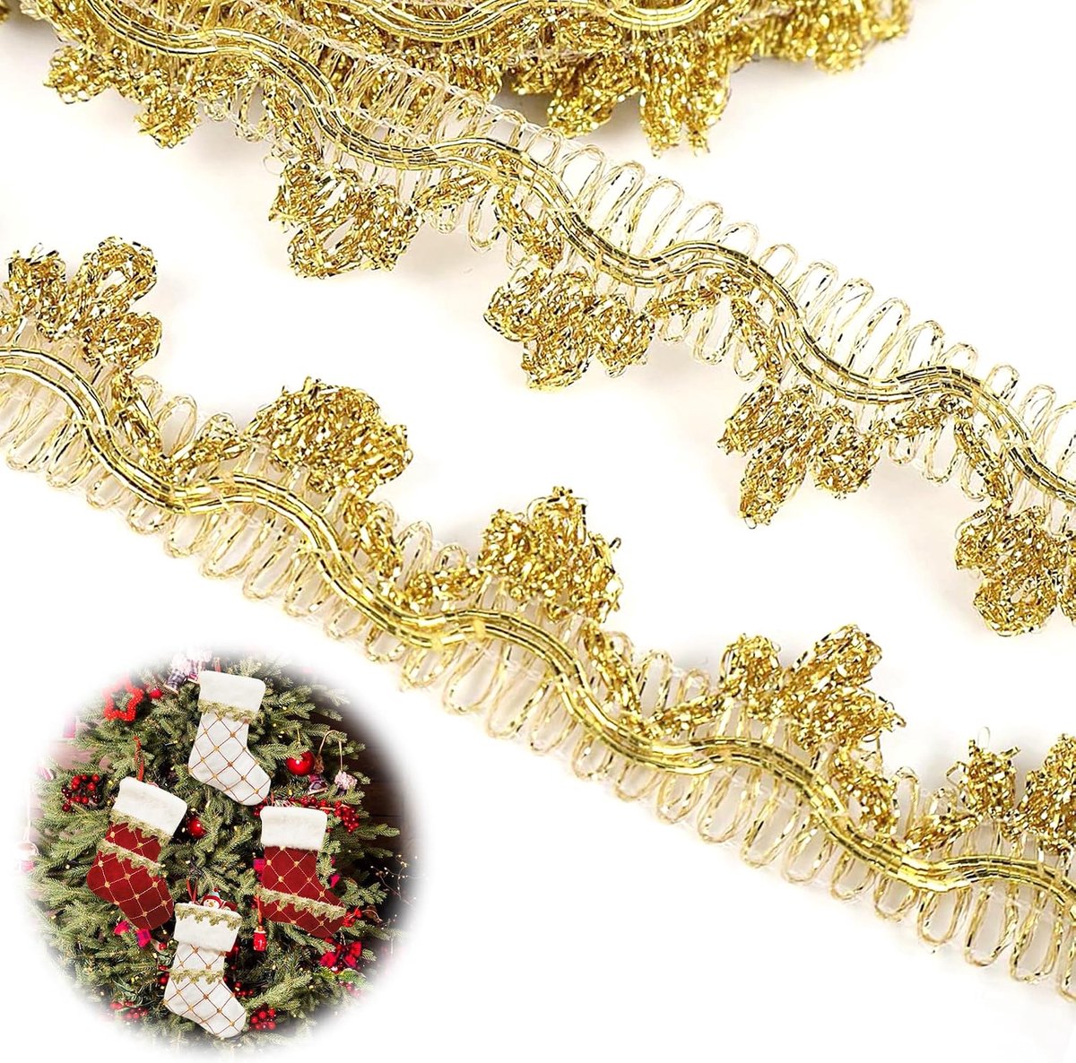 14.2m Metallic Braid Lace (Gold) - Braid Lace Trim Decorated Fringes Trim Tassel Lace Ribbon Edges and Ribbons for - ShopVlot