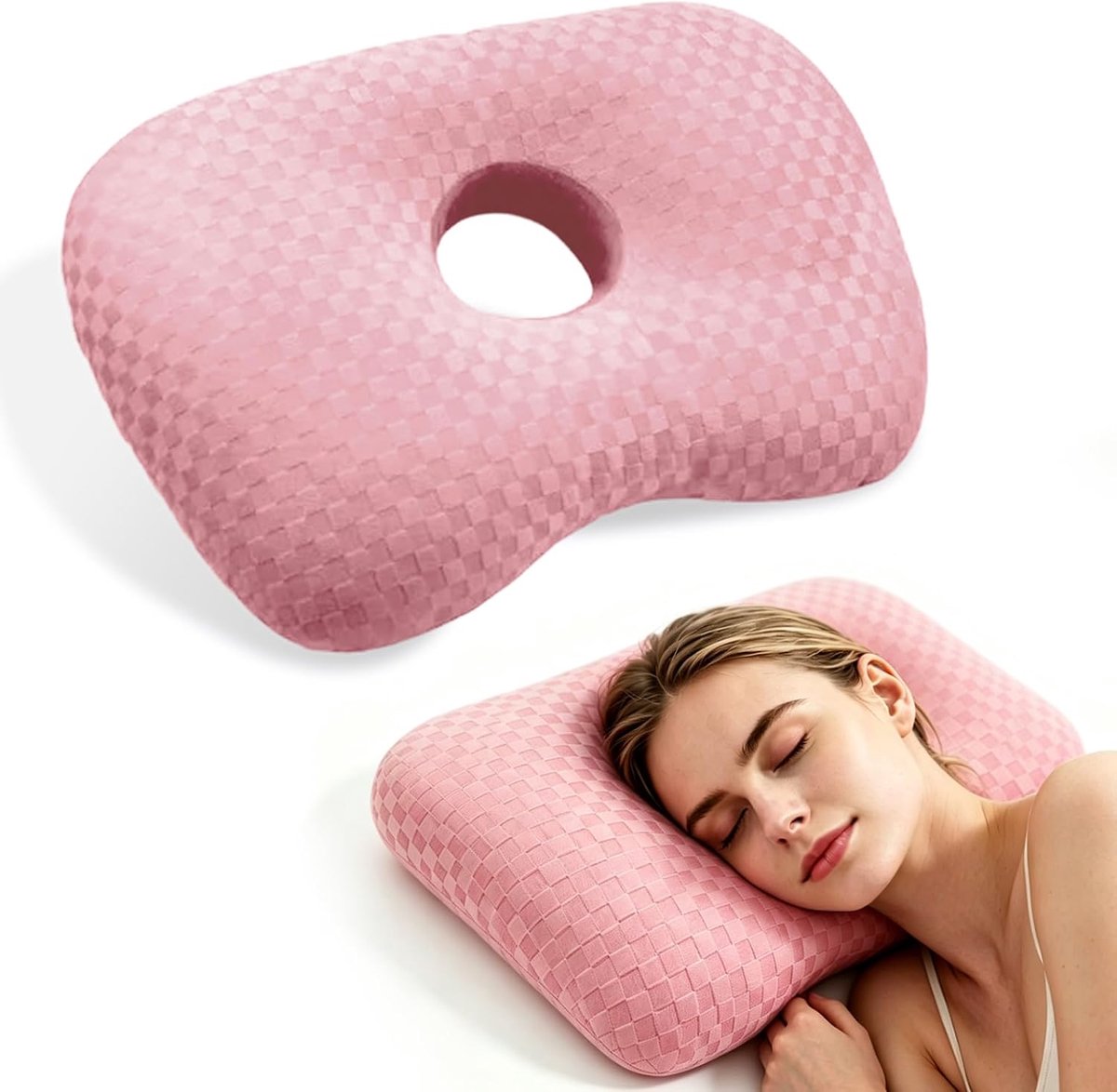 Piercingkussen met oorgat, ergonomisch kussen voor zijslapers, donutkussen, 44 x 32 x 5 cm, drukontlasting en oorpijn - ShopVlot