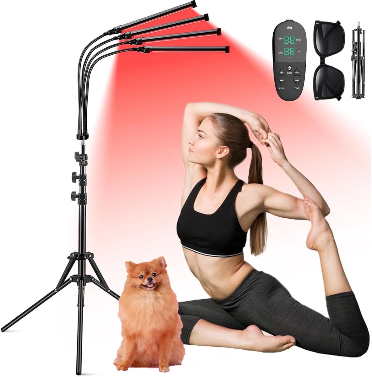 Red Light Lamp with Stand, 660nm & 850nm & 940nm Infrared Lamp, 180 LEDs Red Light with Remote Control, 4 Heads Light - ShopVlot
