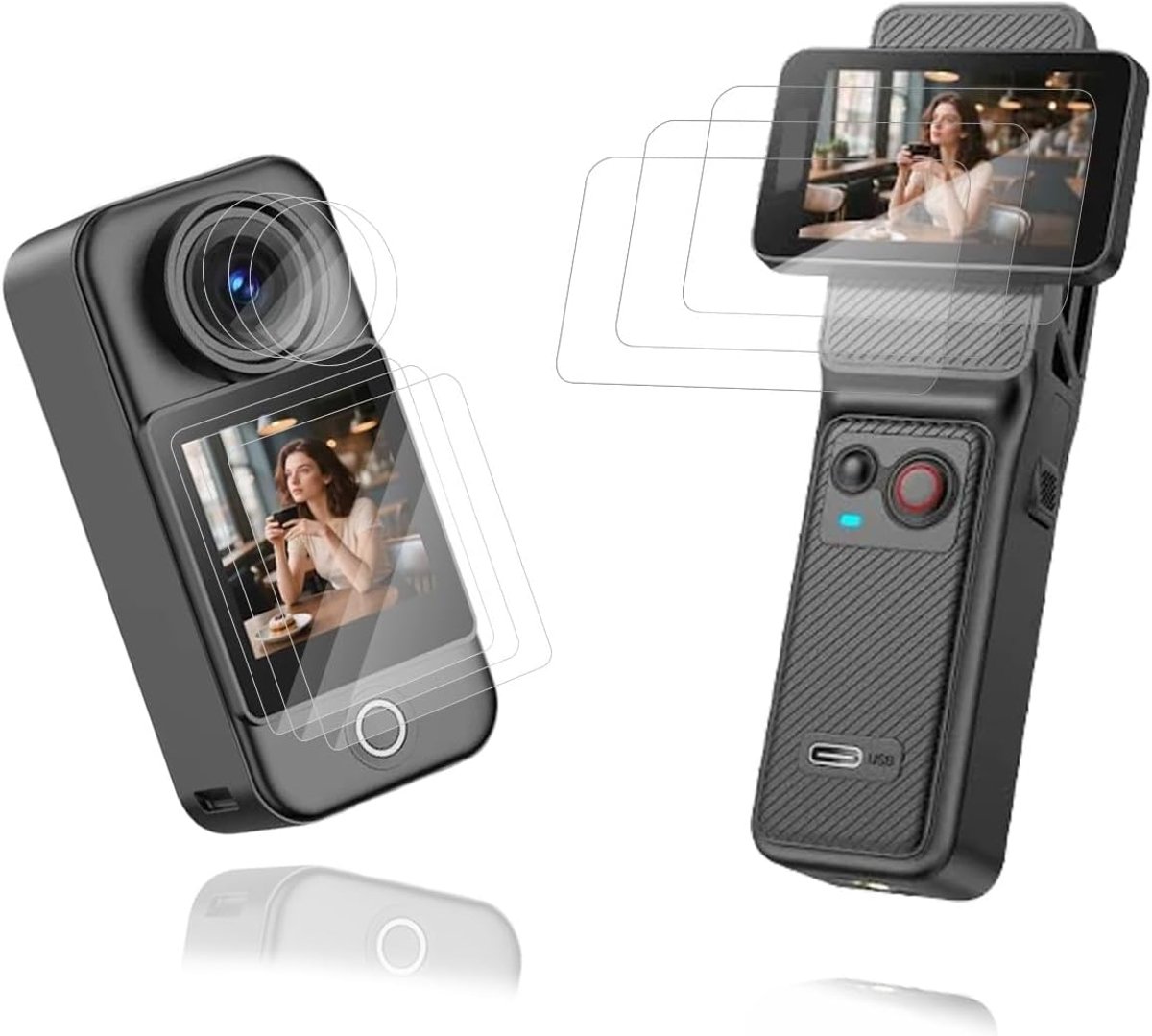 Beschermfolieset voor SJCAM C400, 9 stuks hydrogelfolies, elk 3 stuks voor hoofddisplay, lens en draaischerm, helder - ShopVlot