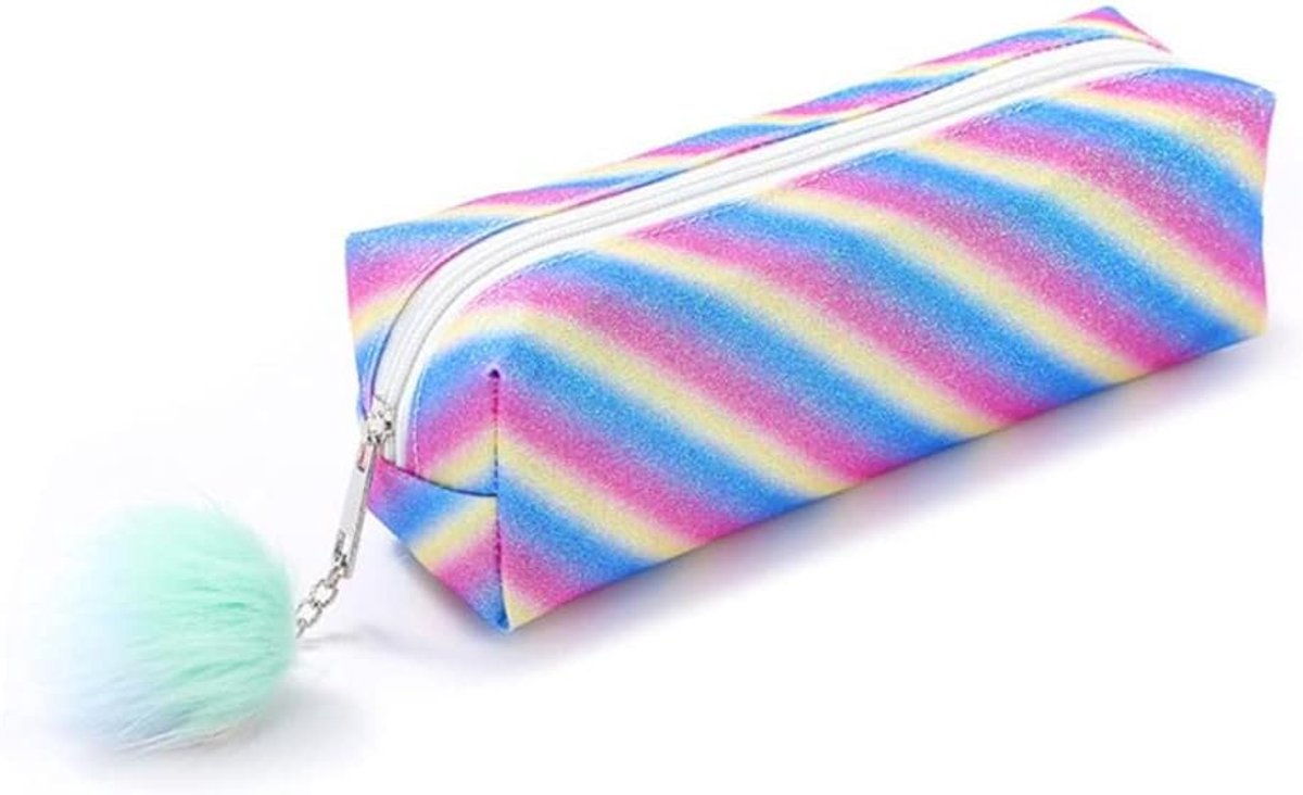 Rainbow Pencil Case Pen Bag Holder Large Capacity with Glitters Office Organizer Storage for Students Girls - ShopVlot