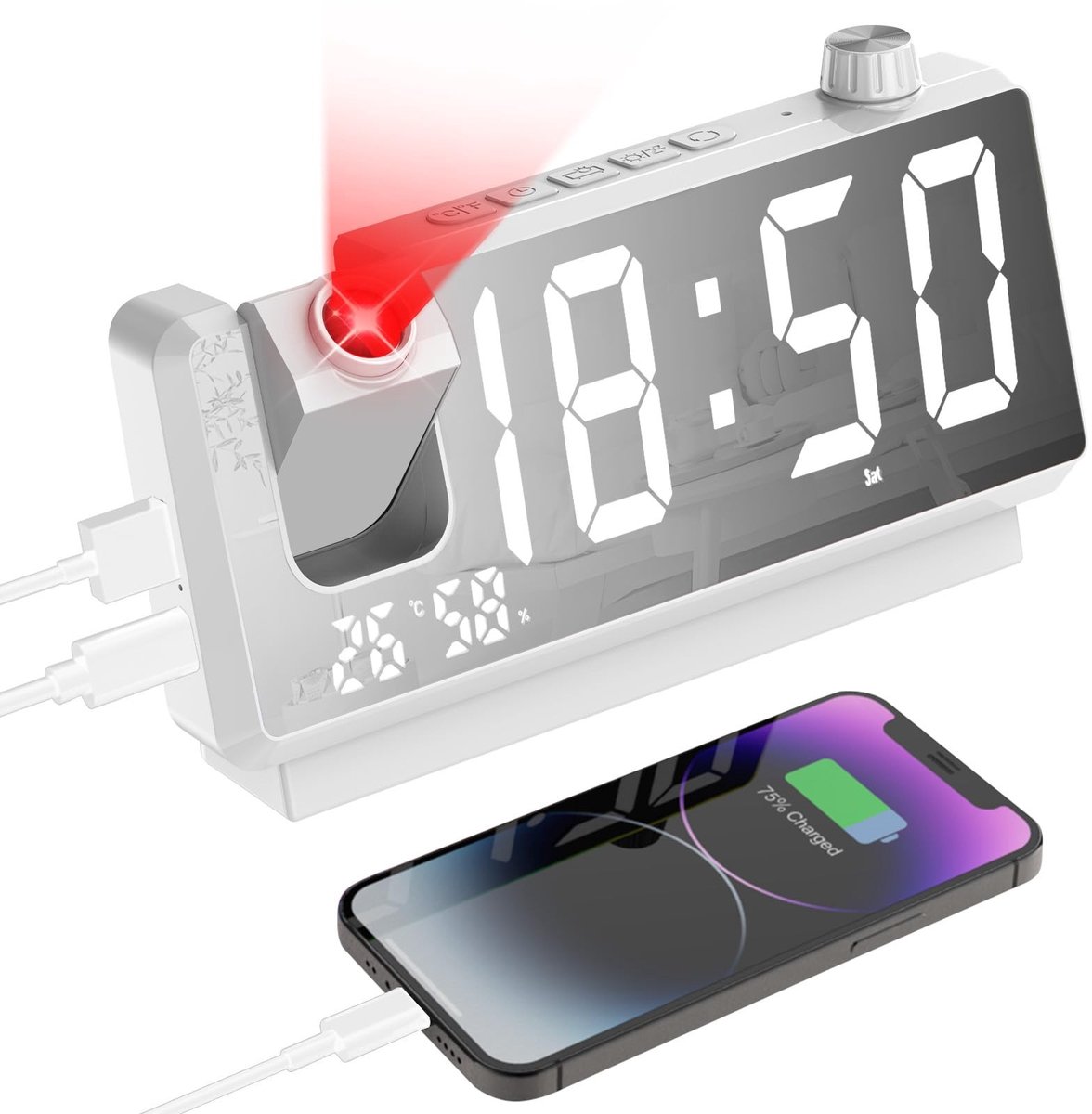 Solidchoice - Digitale Projectiewekker met 7 inch LED-display en USB-poorten