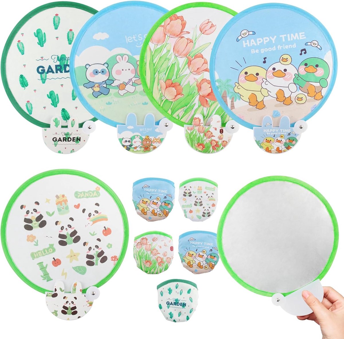 5 Pack Round Fans Foldable Round Fan Reflector 2-in-1 Foldable Hand Fan Portable Foldable Reflector Pop Up Light - ShopVlot