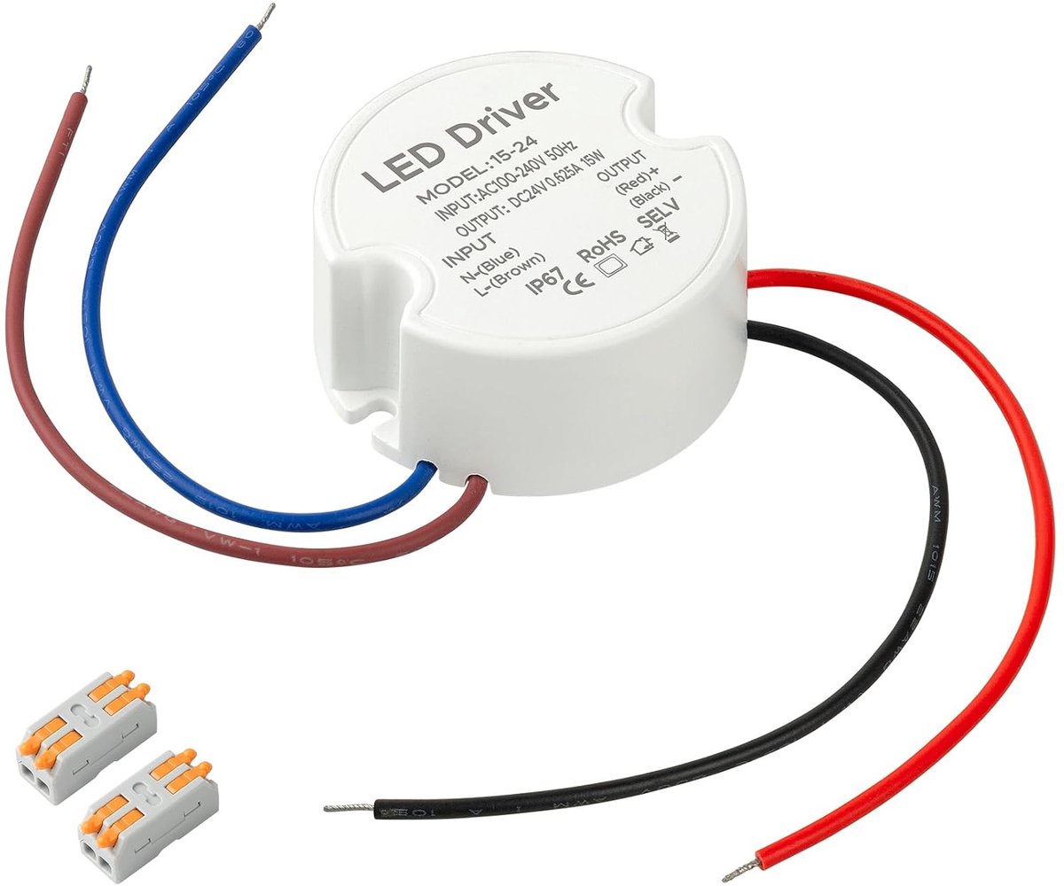 LED Transformer 24V 15W 0.62A Round LED Power Supply IP67 for Indoor and Outdoor - ShopVlot