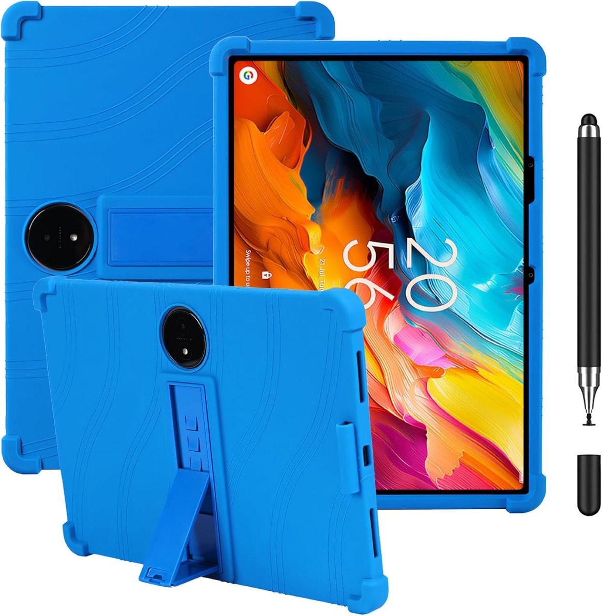 Voor TCL NXTPAPER 14 tablethoes 14,3 inch, blauwe schokbestendige siliconen hoes met verstelbare standaard + bonus - ShopVlot