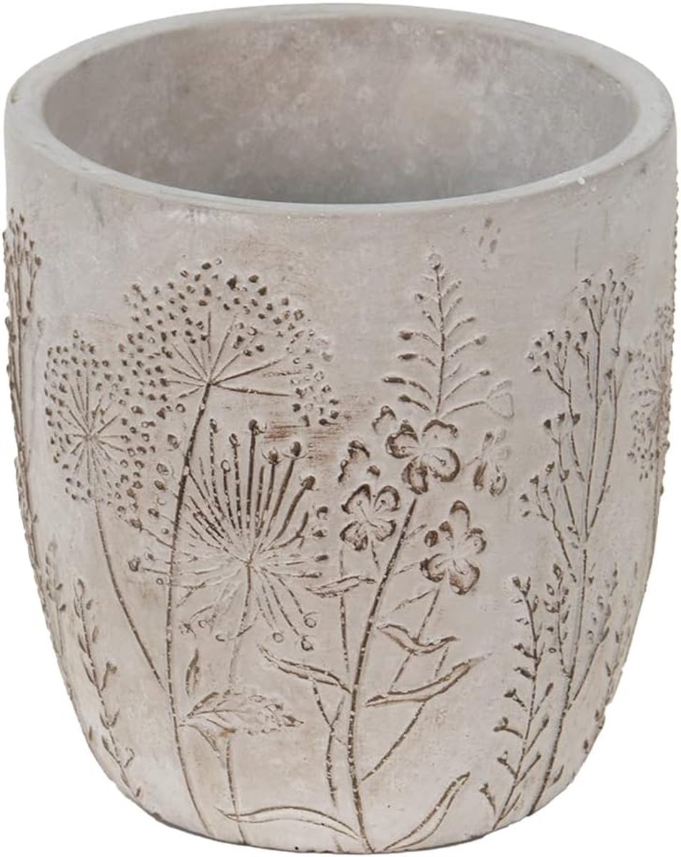 Clayre & Eef Flowerpot Ø 13x14cm Grey Beige Stone Flowers Flowerpot Indoor Plant Pot Plant pot - ShopVlot