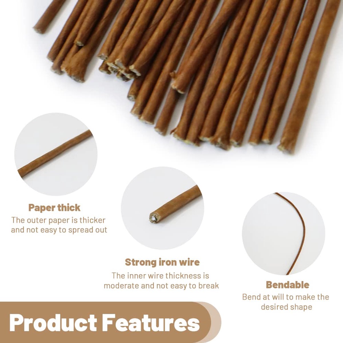 80pcs Flower Wire, 12 Inch Length 3mm/0.12 Inch Diameter Flower Stems, 18 Gauge Flower Wire Wrapped with Paper - ShopVlot