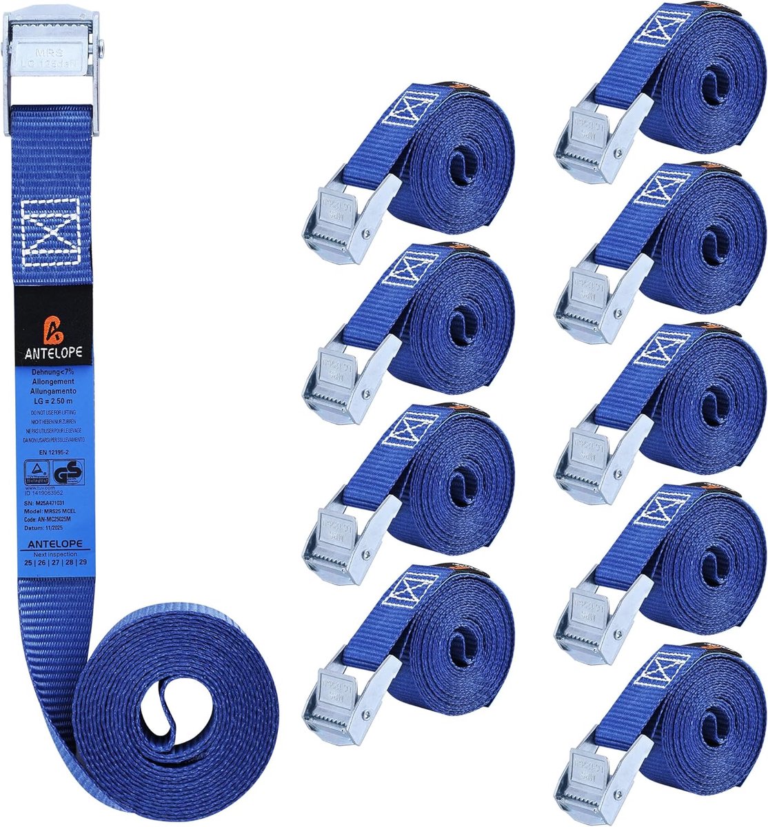 A ANTELOPE Pack of 10 lashing straps, lashing straps, 25 mm x 4 m, 500 kg, lashing strap with clamp closure, according - ShopVlot