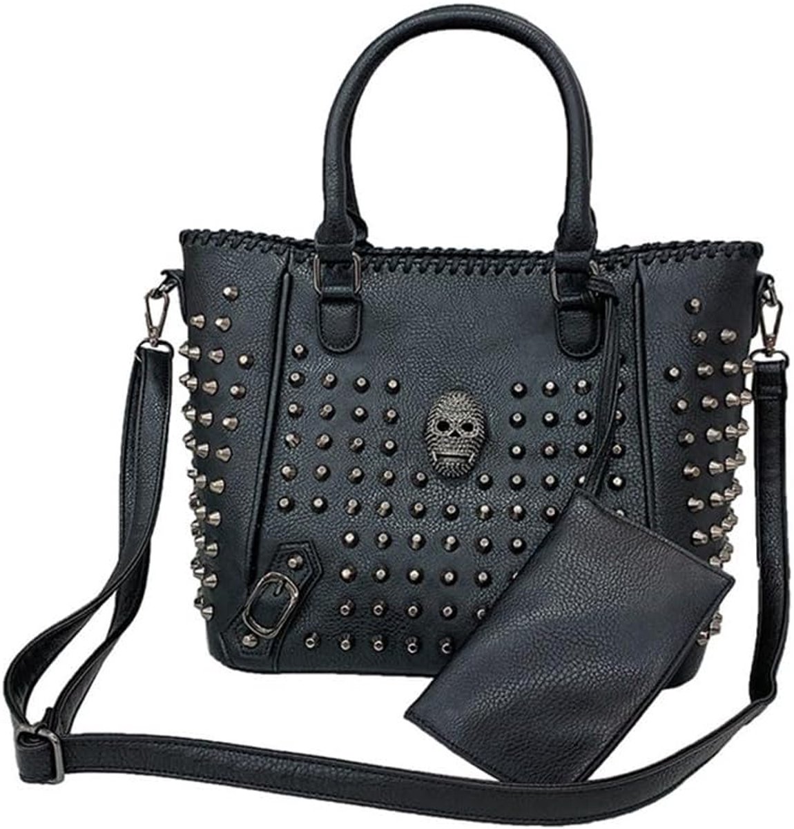 Black Sugar Sturdy handbag shoulder bag canvas handcuffs gothic china zip ladies girl punk bright stripes black real - ShopVlot