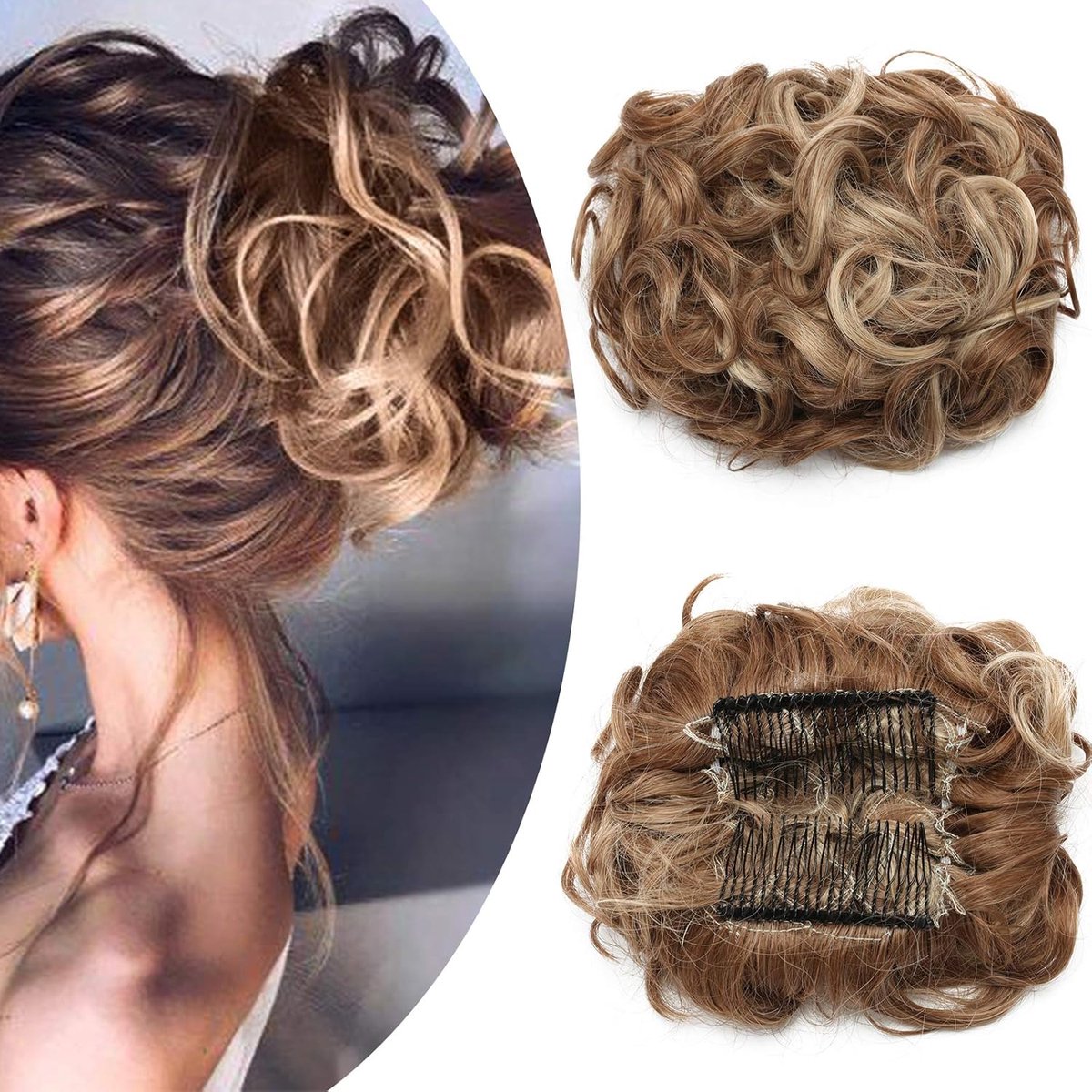 Haarstuk Haarextensions Kam - Krullend Lichtblond - Geen schade - Ideaal voor een opgestoken kapsel - ShopVlot