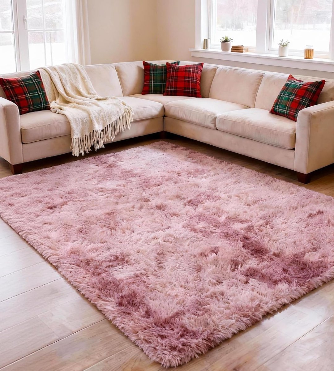 Hoogpolig vloerkleed 120 x 160 cm - super zacht - roze paars - hypoallergeen en veilig voor kinderen - ShopVlot