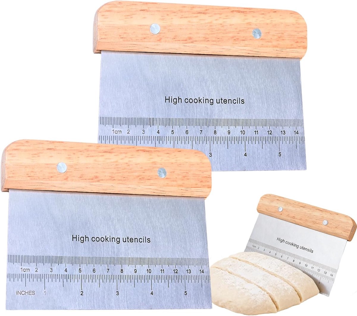 Bakmes set van 2 - Rvs met houten handvat - Dubbele schaal in inch en cm - Perfect voor pasta en groenten - ShopVlot