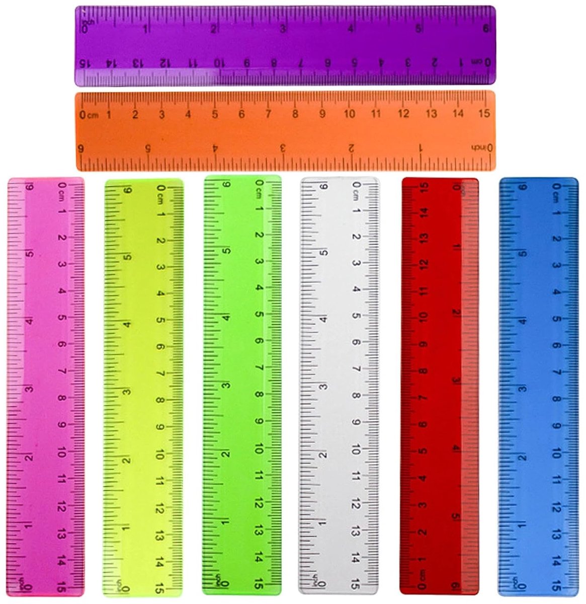 Plastic liniaal 15 cm - transparant en kleurrijk - breukvast en shatterproof - ideaal voor schoolgebruik - ShopVlot