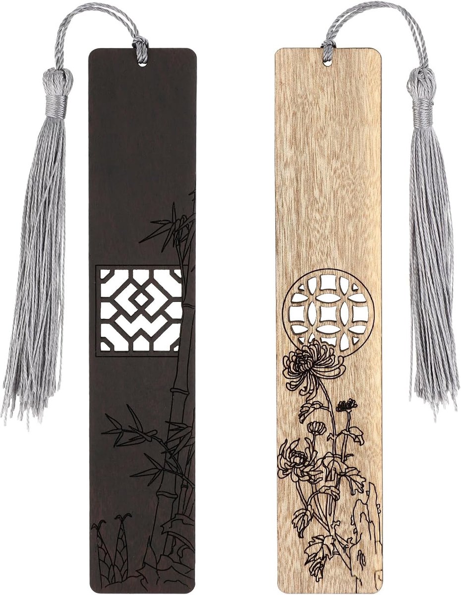 Houten boekenleggers set - handgemaakt van bamboe en chrysant - uniek design - perfect voor boekenliefhebbers - ShopVlot