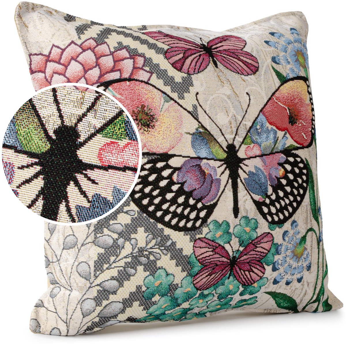 ANRO Sierkussen Vlinders 45x45cm – Jacquard Gobelin Inclusief Vulling Bank Woonkamer Decoratief