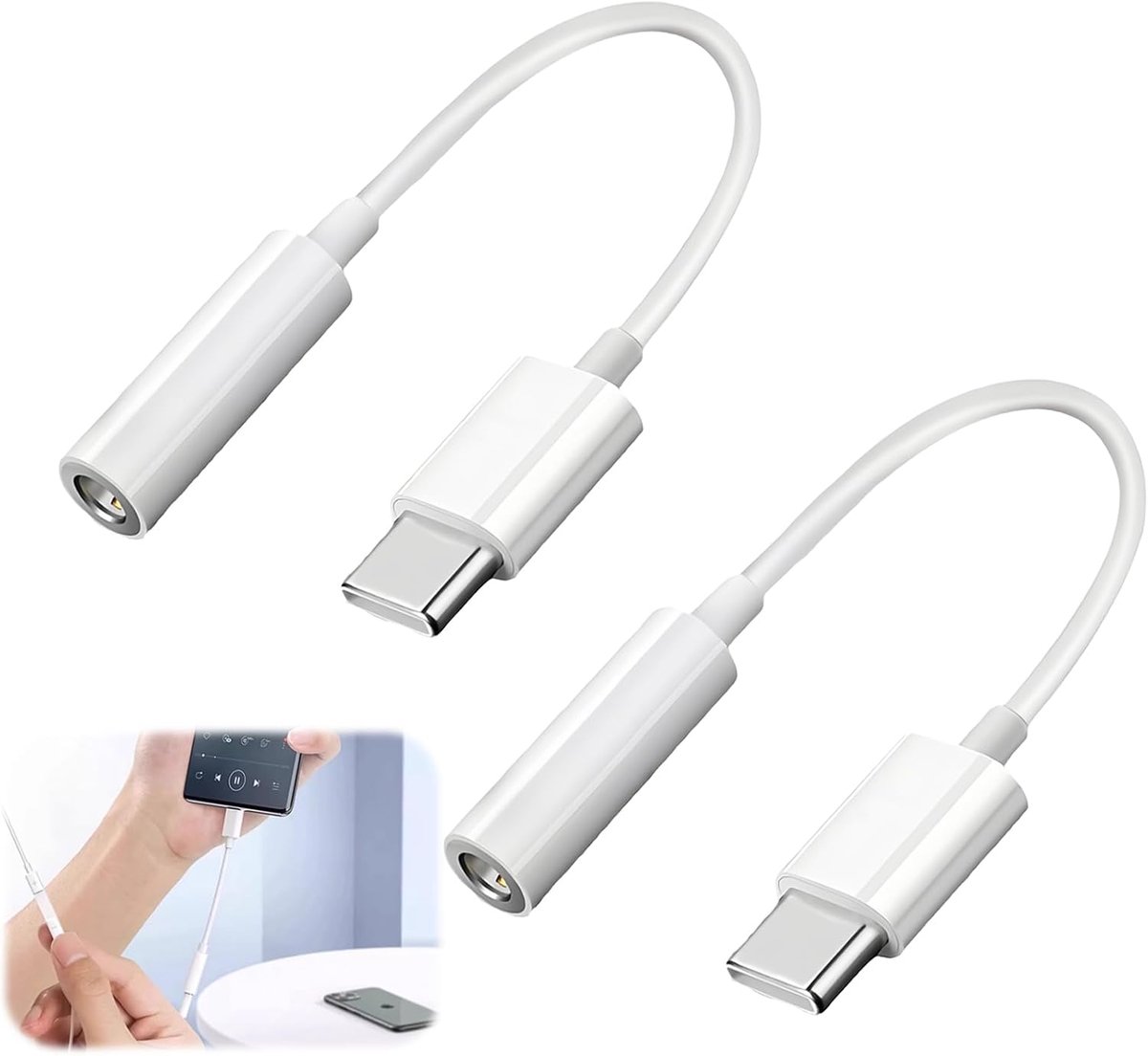 USB-C naar 3.5 mm Jack Adapter - Pack van 2 - Geluidskwaliteit 24 bit/96 kHz - Ideaal voor koptelefoons - ShopVlot