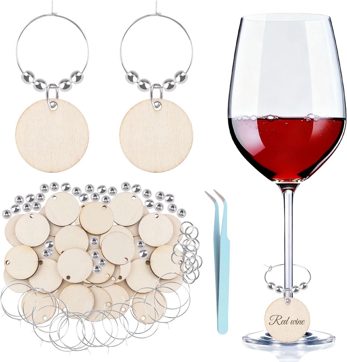 Houten wijnglas charms 50 stuks - ronde drinkmarkers - blanco identificeerbare ringen - perfect voor feesten - ShopVlot