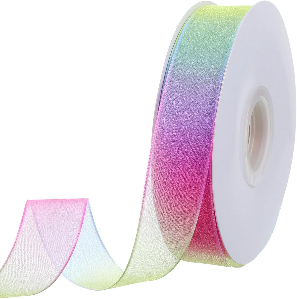 Regenbooglint 45 m - 2,5 cm breed chiffonlint - iriserend transparant - voor geschenkverpakkingen - ShopVlot