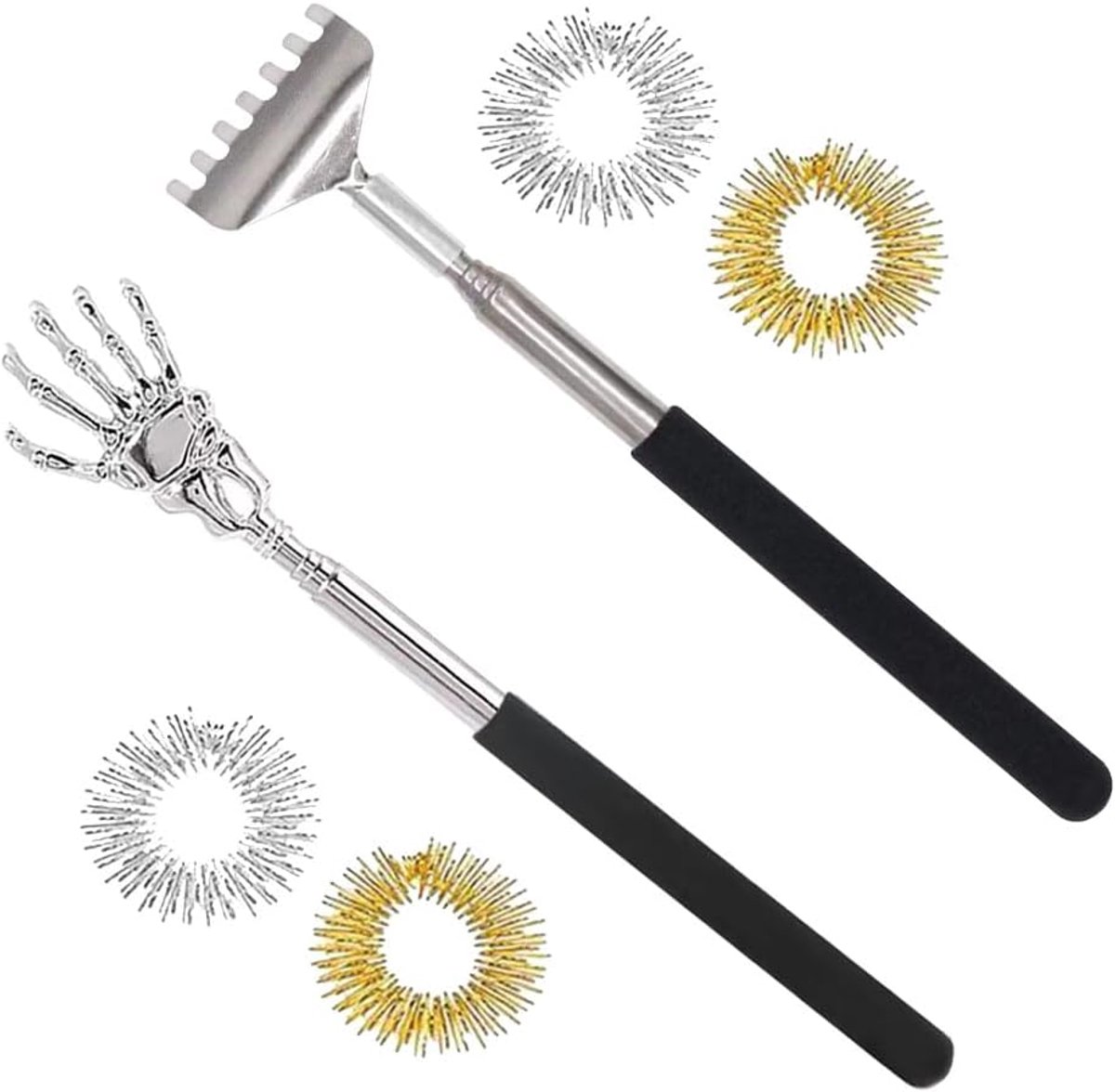 Telescopische rugkrabber set - 2 stuks roestvrij staal - met 4 massage ringen - ideaal voor ontspanning - ShopVlot