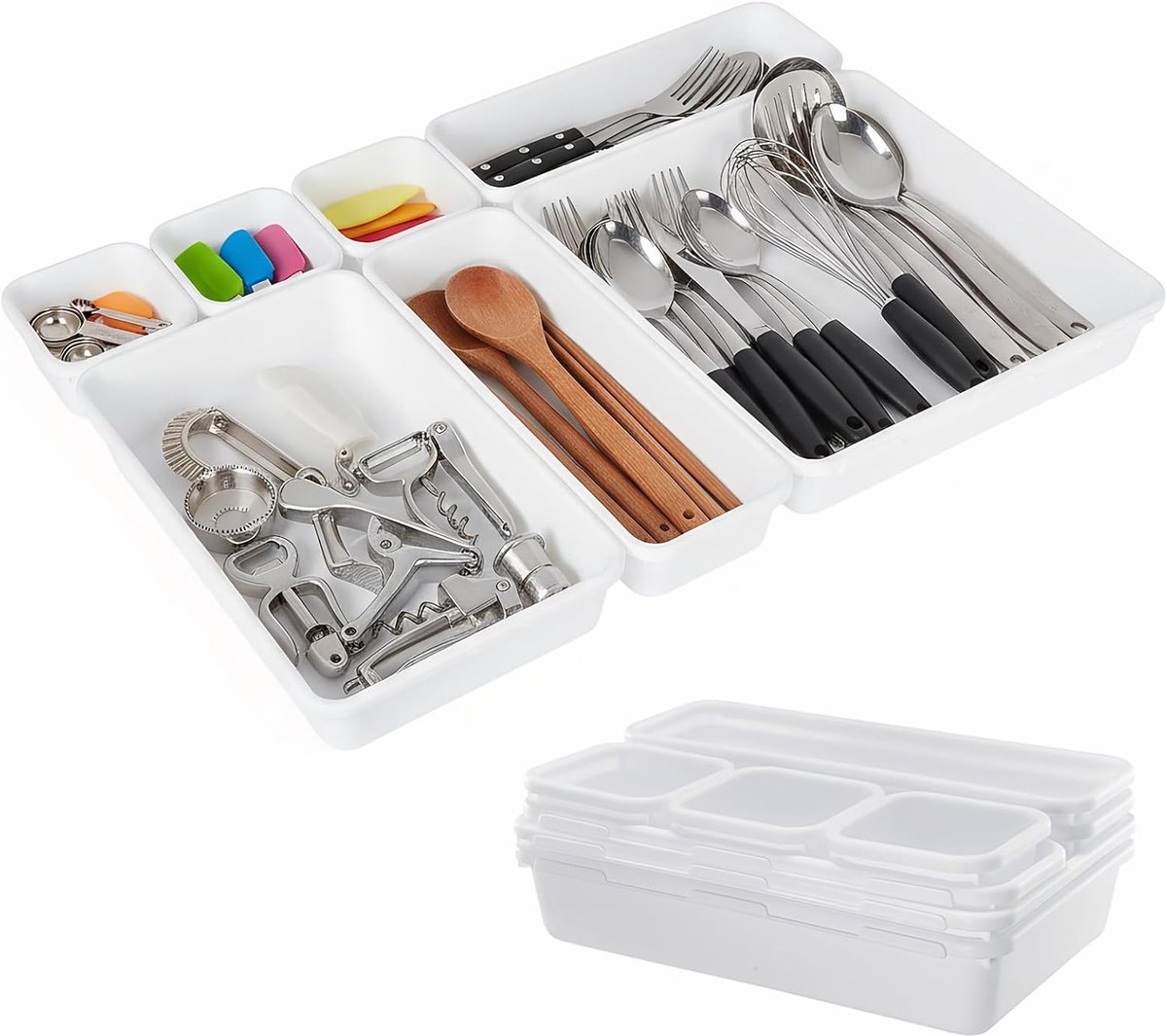 Lade-organizer set 8-delig - Plastic stapelbare opbergdozen - Flexibele indeling - Ideaal voor make-up en kantoor - ShopVlot