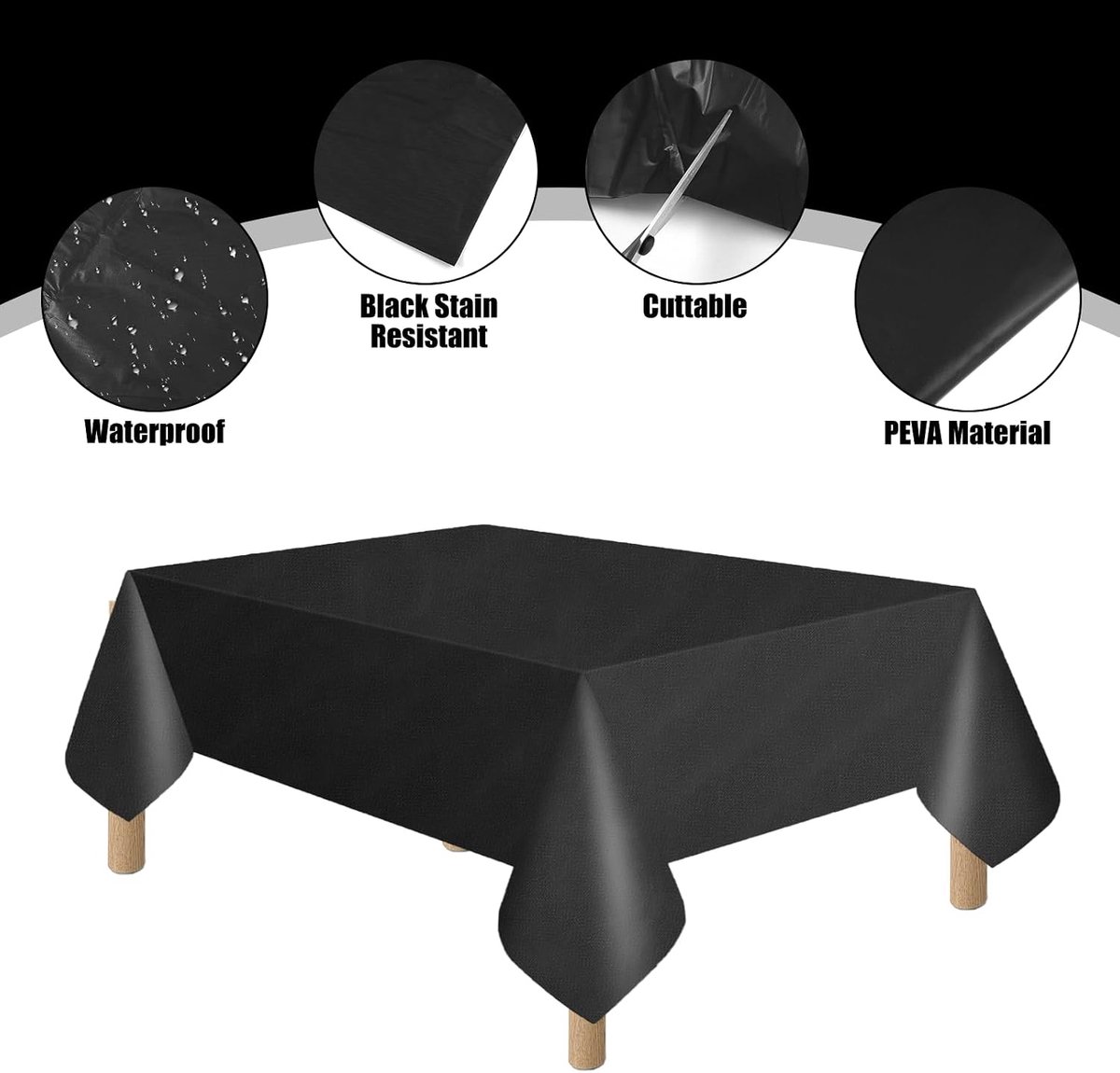 Tafelkleed 137 x 274 cm - Plastic zwart - Waterdicht - Voor verjaardagsfeest - ShopVlot