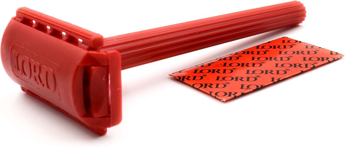 Veiligheidsmes voor volwassenen - plastic - rood - inclusief dubbelblad - ShopVlot