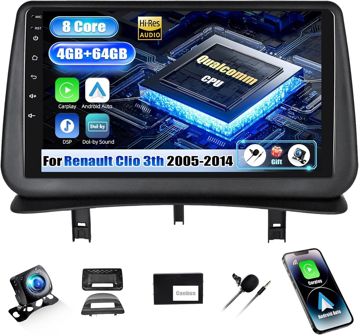 Autorradio 9 Inch HD Scherm - Android 13 - CarPlay/Android Auto - Navigatie & Bluetooth 5.1 - ShopVlot