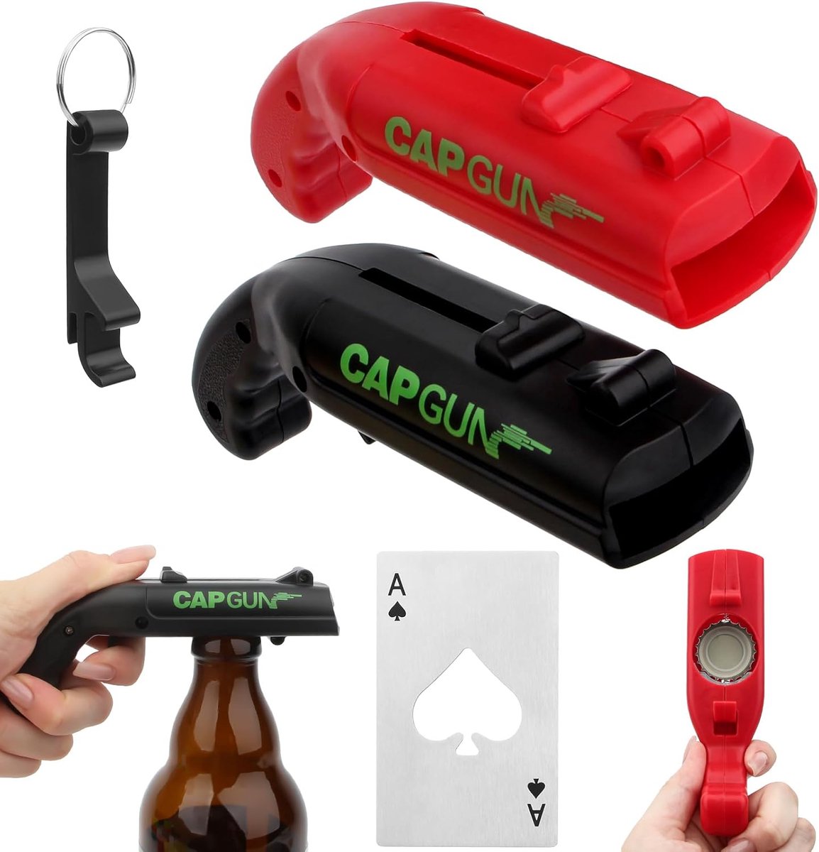 Flesopener met cap gun - 2 stuks - grappig met sleutelhanger - ideaal voor feestjes - ShopVlot