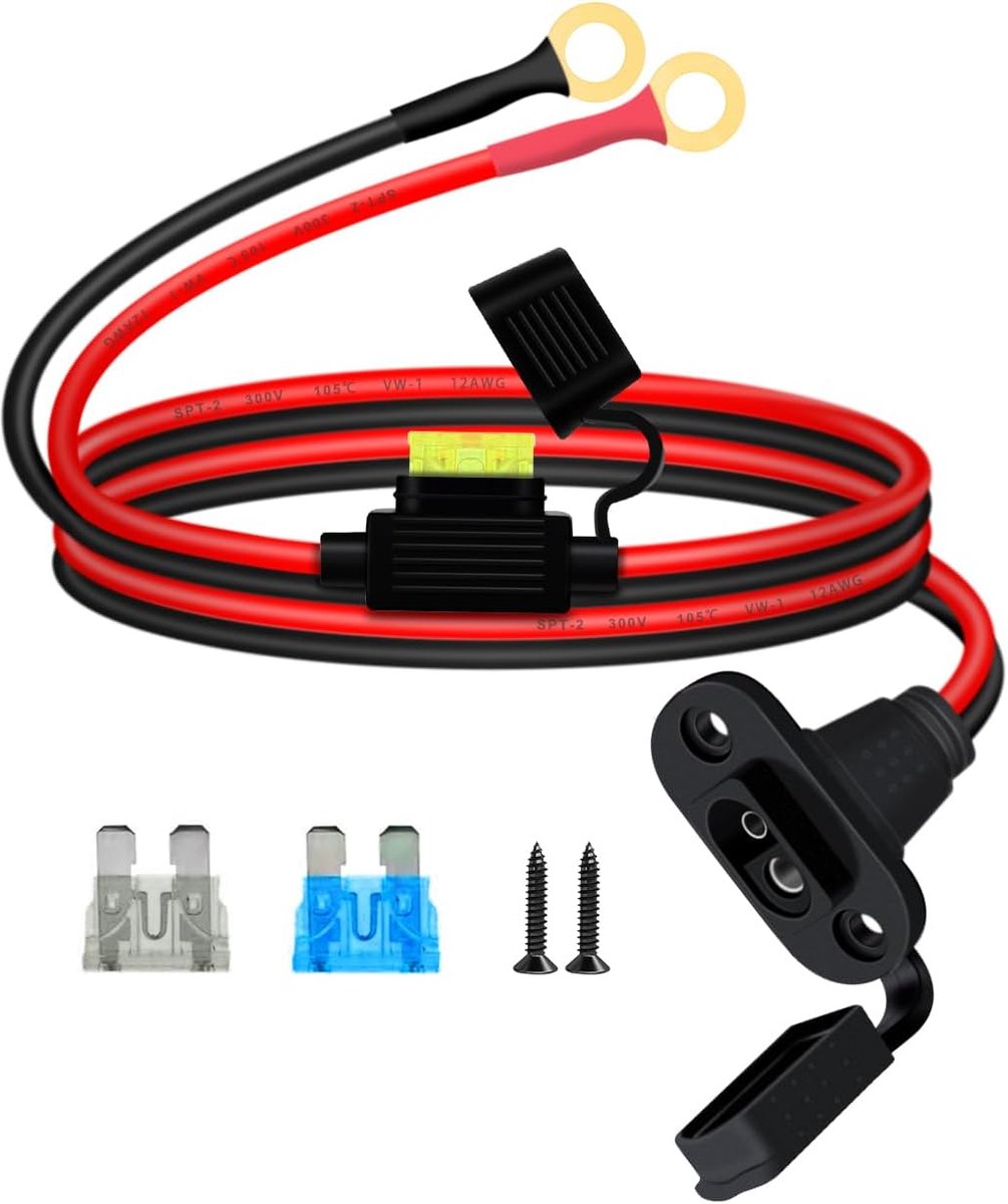 SAE stroomaansluiting 12AWG - 1m kabel met inline zekering - waterdicht en hittebestendig - ShopVlot