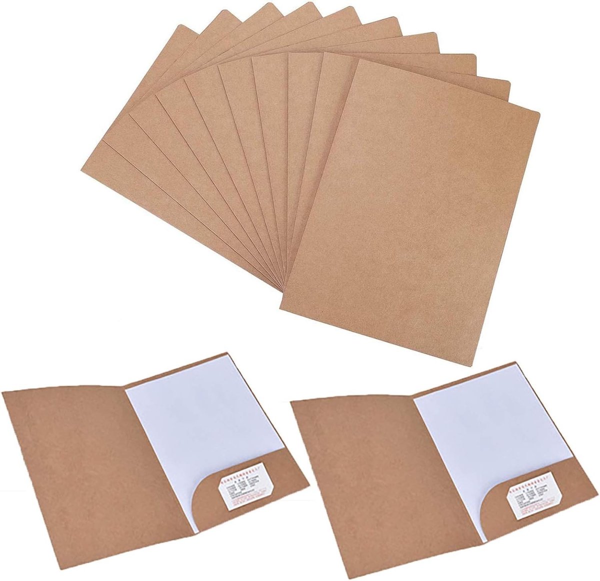 Kraft papier presentatie mappen set van 12, A4 documentmappen voor zakelijke voorstellen, onderwijs en projecten, 310 x 220 mm