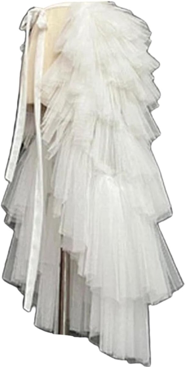 Women's Tulle Tutu Skirt Ruffle Mesh Layered High Waist Tie Belt Bustle Skirt for Wedding Party Cocktail - ShopVlot
