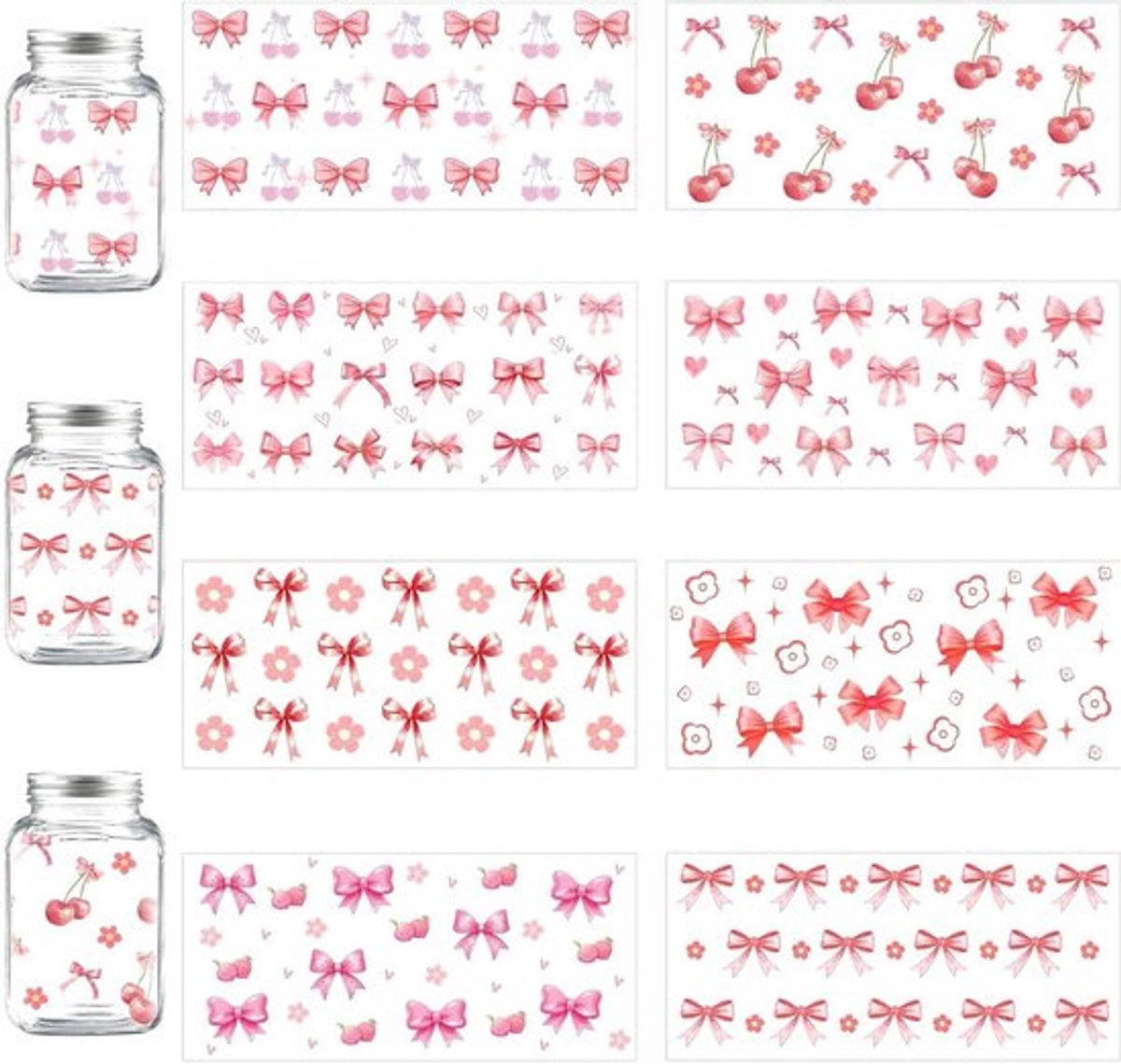 Schattige cup wrappers decoratiebenodigdheden in kersenroze - Set van 8 - Waterfles stickers - Ambachtelijke decoratie voor vrouwen
