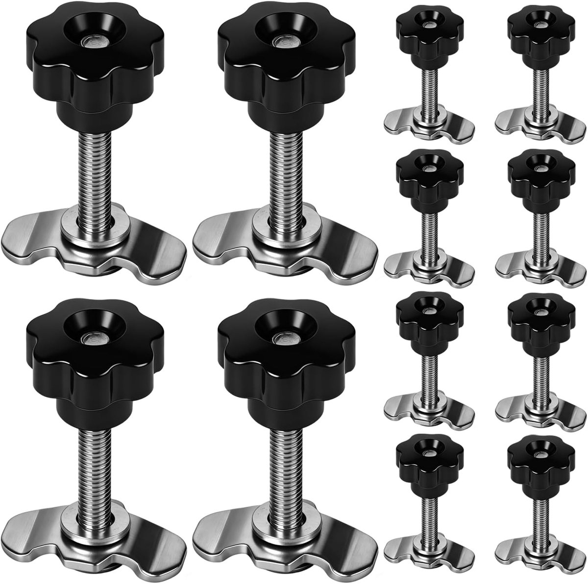 TINA.WIN Pack of 12 Airline Fitting M8 x 60mm Screw Fitting for Airline Rail with Star Handle Nut, Iron Airline Rails - ShopVlot