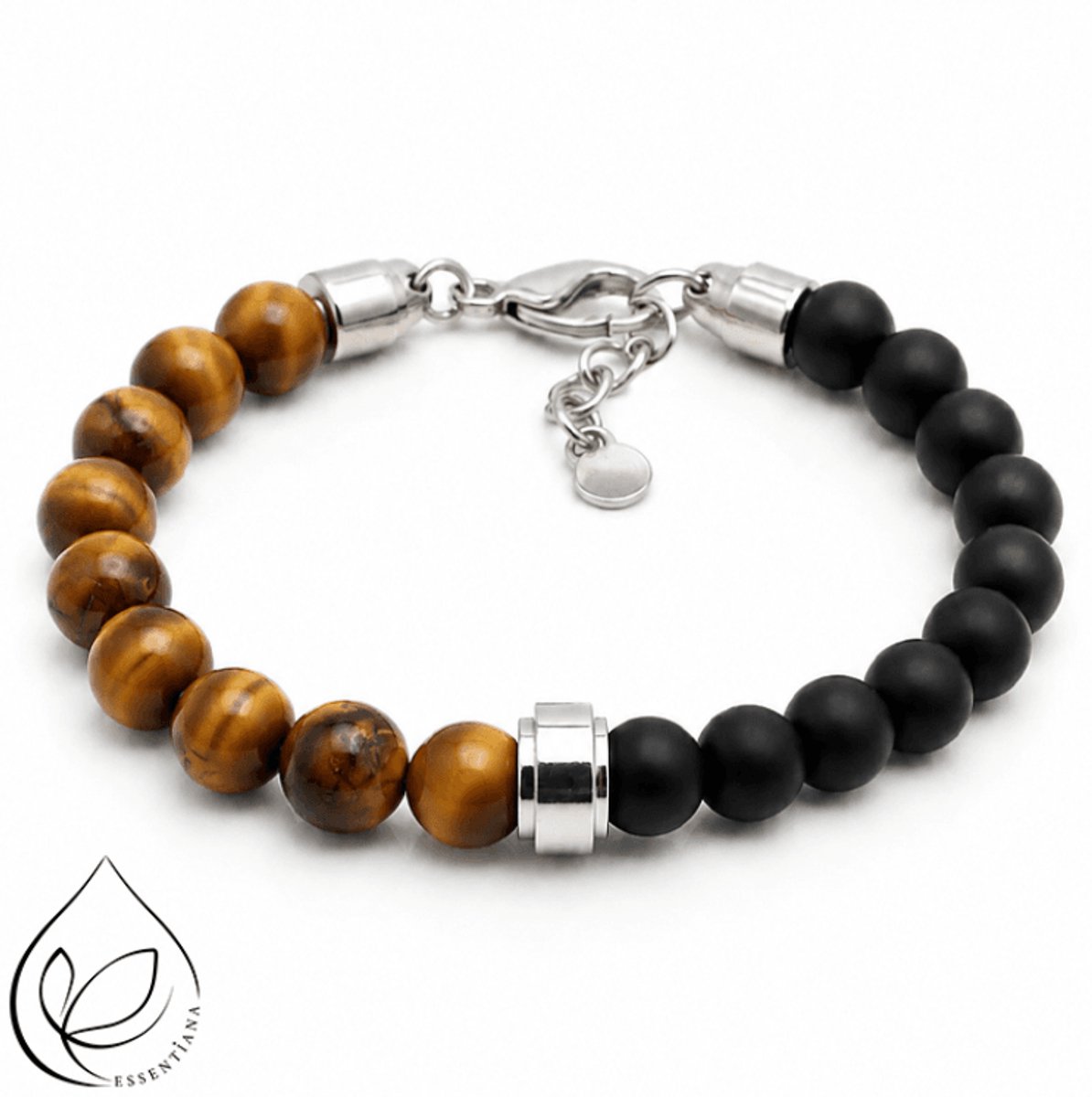 Unys Gouden Armband met Onyx en Tijgeroog