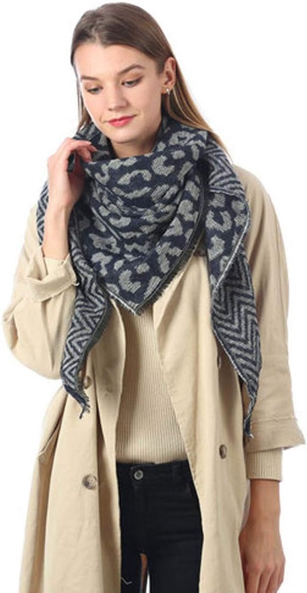 MAKFORT Women Autumn Winter Scarf Imitation Cashmere Leopard Neckerchiefs Triangle Towel, Blue, One Size, Blue - ShopVlot