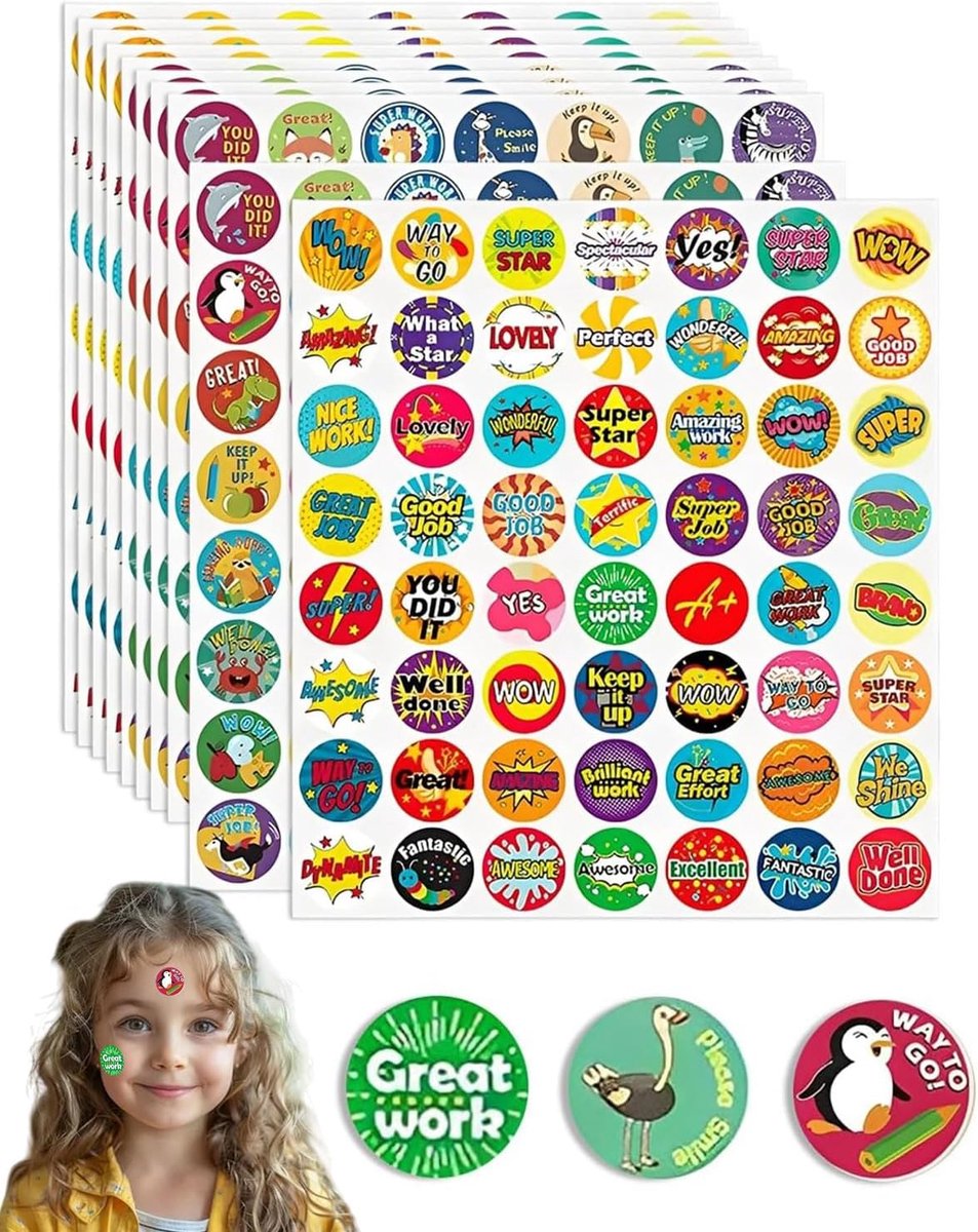 500 stuks dierenbeloningsstickers, 25 mm, beloningsstickers voor kinderen, ouderbeloningsstickers, zelfklevende - ShopVlot