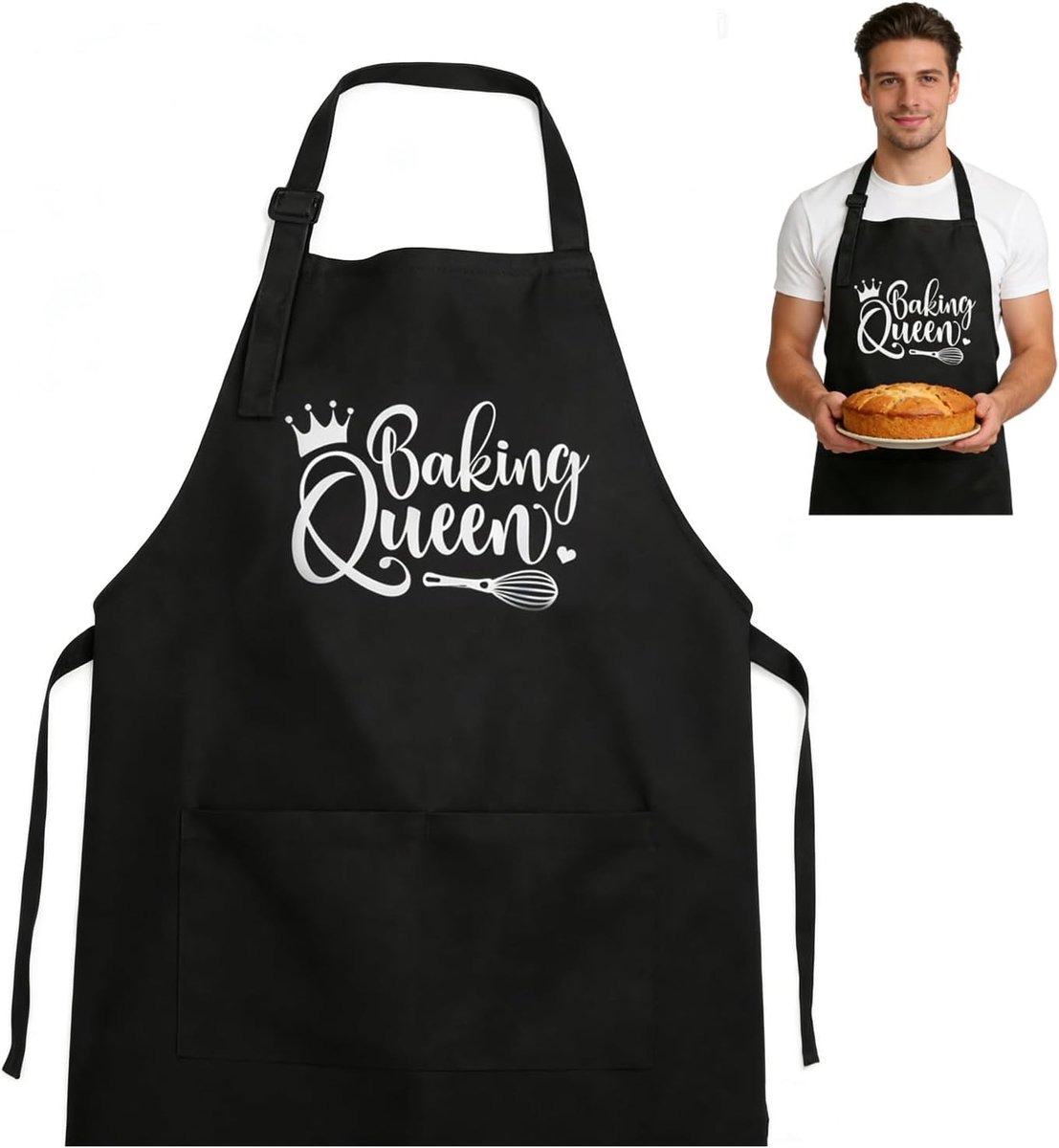 keukenschort dames katoen verstelbaar 1 stuk 65x74 cm zwart schort met zakken voor koken bakken BBQ keuken cadeau - ShopVlot