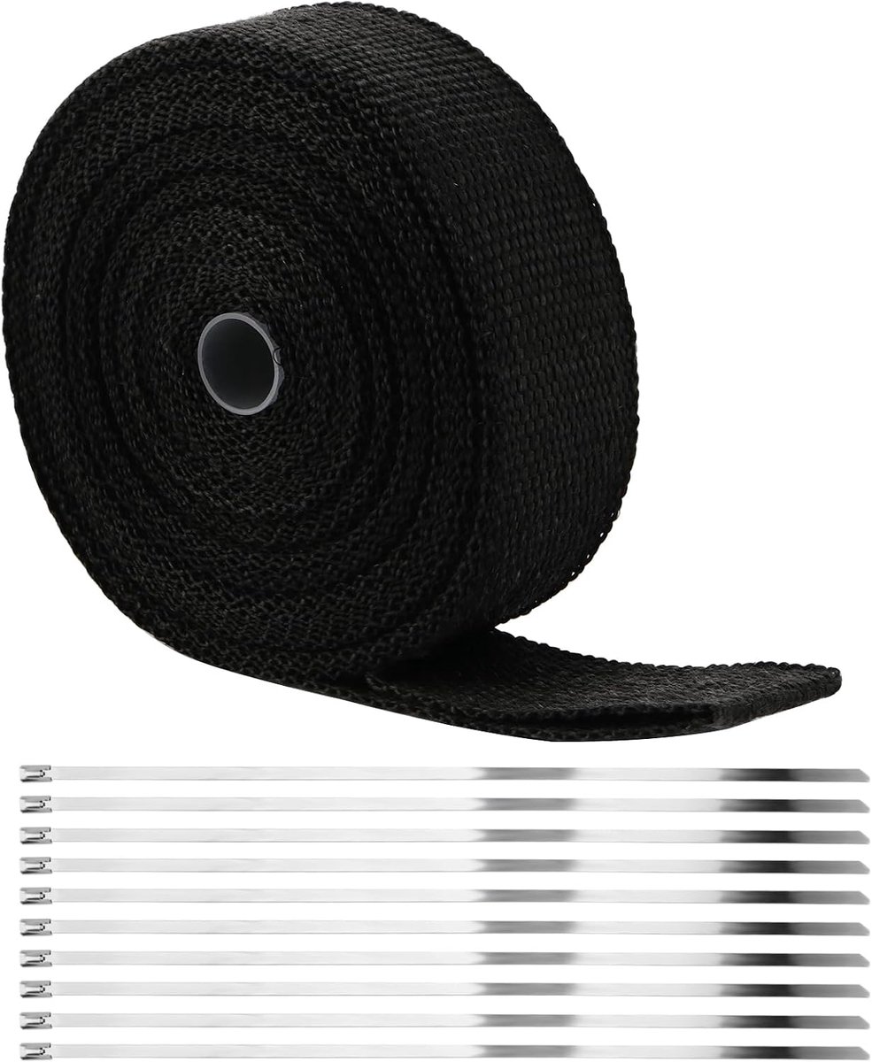 15m x 50mm Heat Protection Tape Basalt Fiber, Black Heat Protection Tire Exhaust with 10 Stainless Steel Cable Ties - ShopVlot