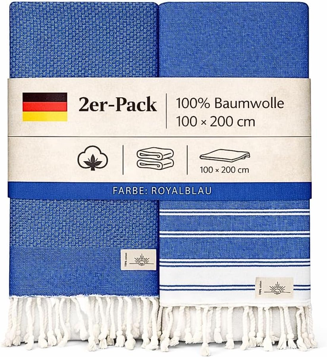 NOUR Hammam Towel Beach Towel 2 Pack Large 100 x 200 cm Made of 100% Cotton Picnic Blanket Sauna Towel Extra Light - ShopVlot