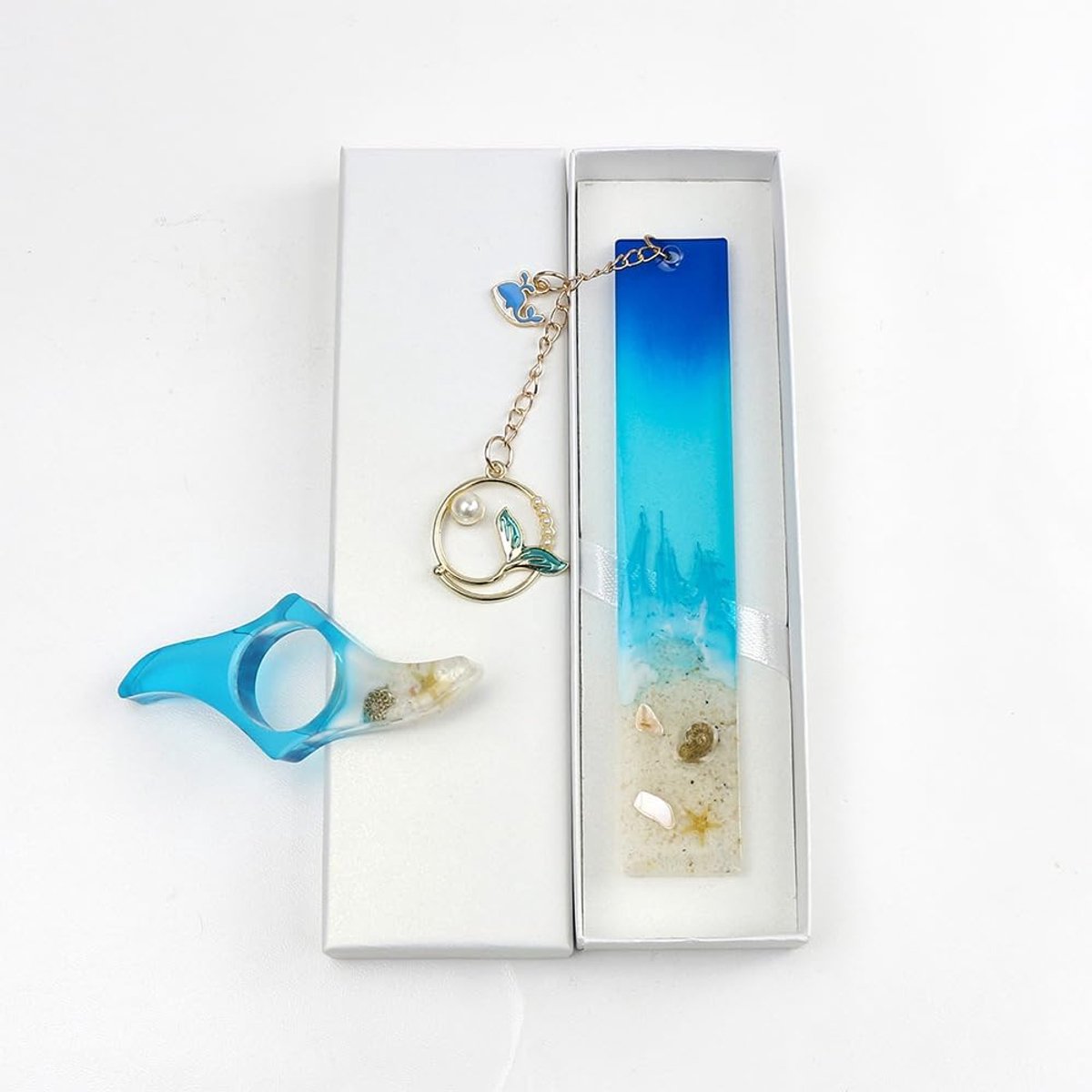Bladwijzer gepersonaliseerde blauwe zee bladwijzer met visstaart charme, praktische boekenlegger als cadeau voor - ShopVlot