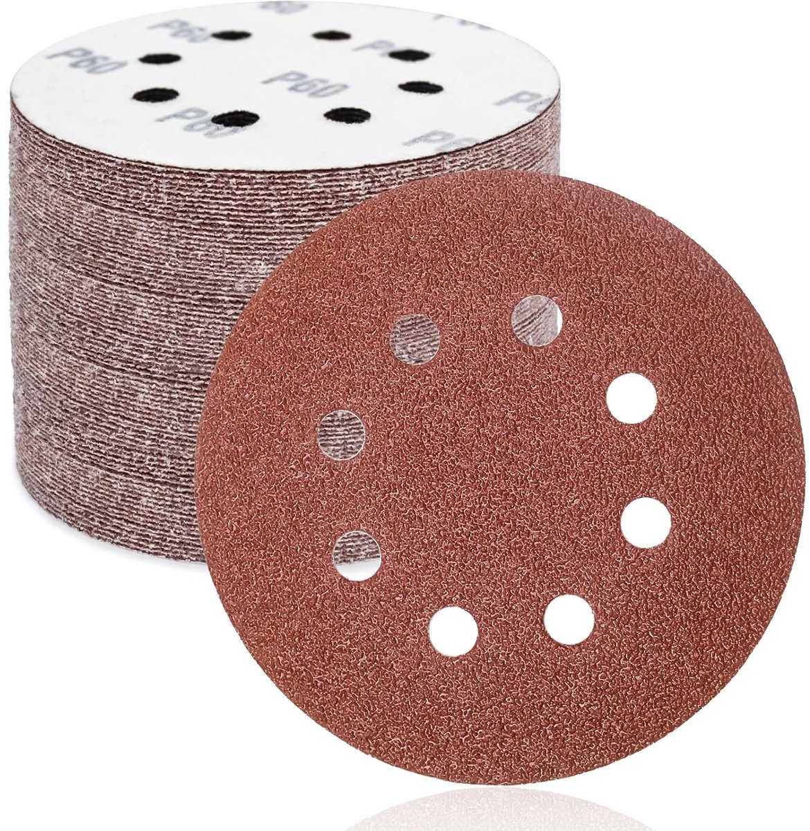 FEIHU 50pcs Sanding Discs 125mm, Sandpaper Pads 8 Holes for Eccentric Sander Granule 60 - ShopVlot