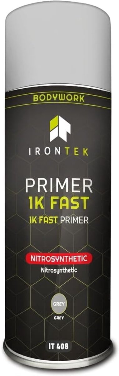 Grondverf Spuitbus Auto - IRONTEK - 400 ml - IT408 - Sneldrogend 30 min - Anti-Roest - Staal Alu Kunststof - ShopVlot