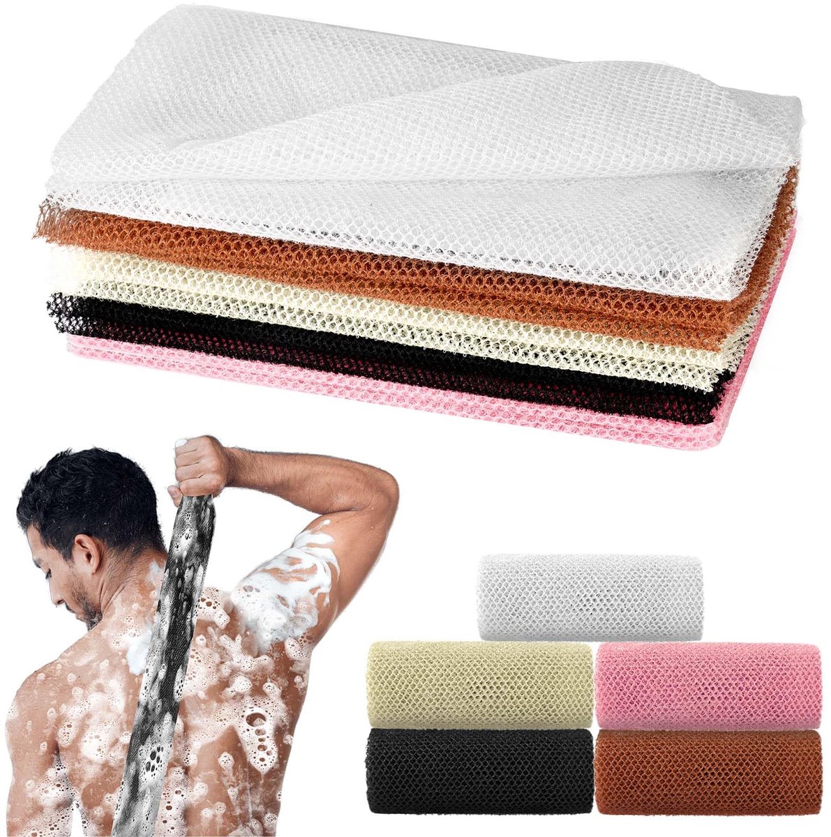 Aomig Afrikaanse netspons, 5 stuks nylon Afrikaans exfoliërend net, diepe reiniging Afrikaans net 2 in 1, Beauty Skin - ShopVlot