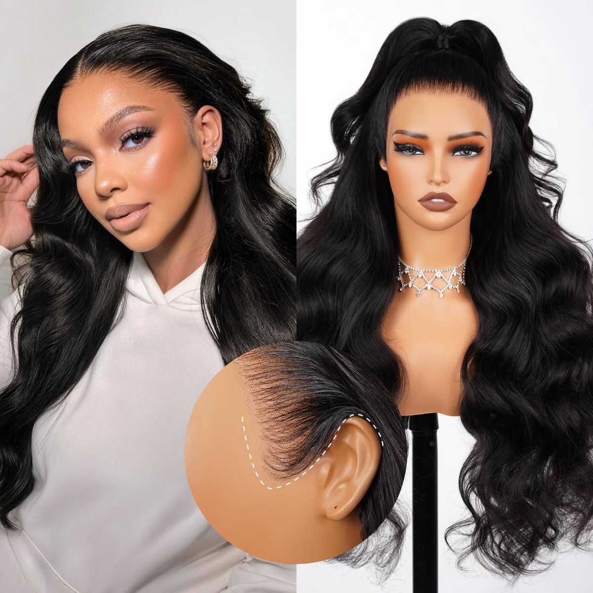 MEGALOOK 13x6 Ear-To-Ear Lace Frontal Wig Glueless Wig Body Wave 24 Inch - ShopVlot
